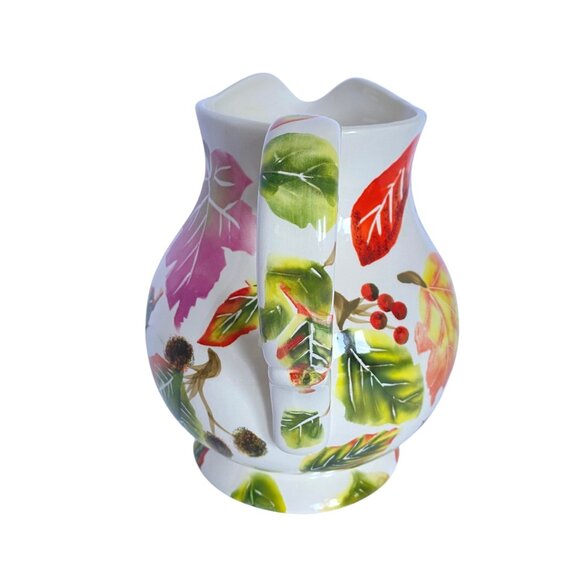 Nantucket Home Large Ceramic Fall Leaves Pitcher With Big Handle Autumn Colors - Picture 4 of 14